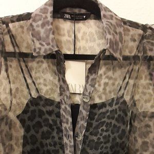 Zara Tiger Print Sheer Blouse